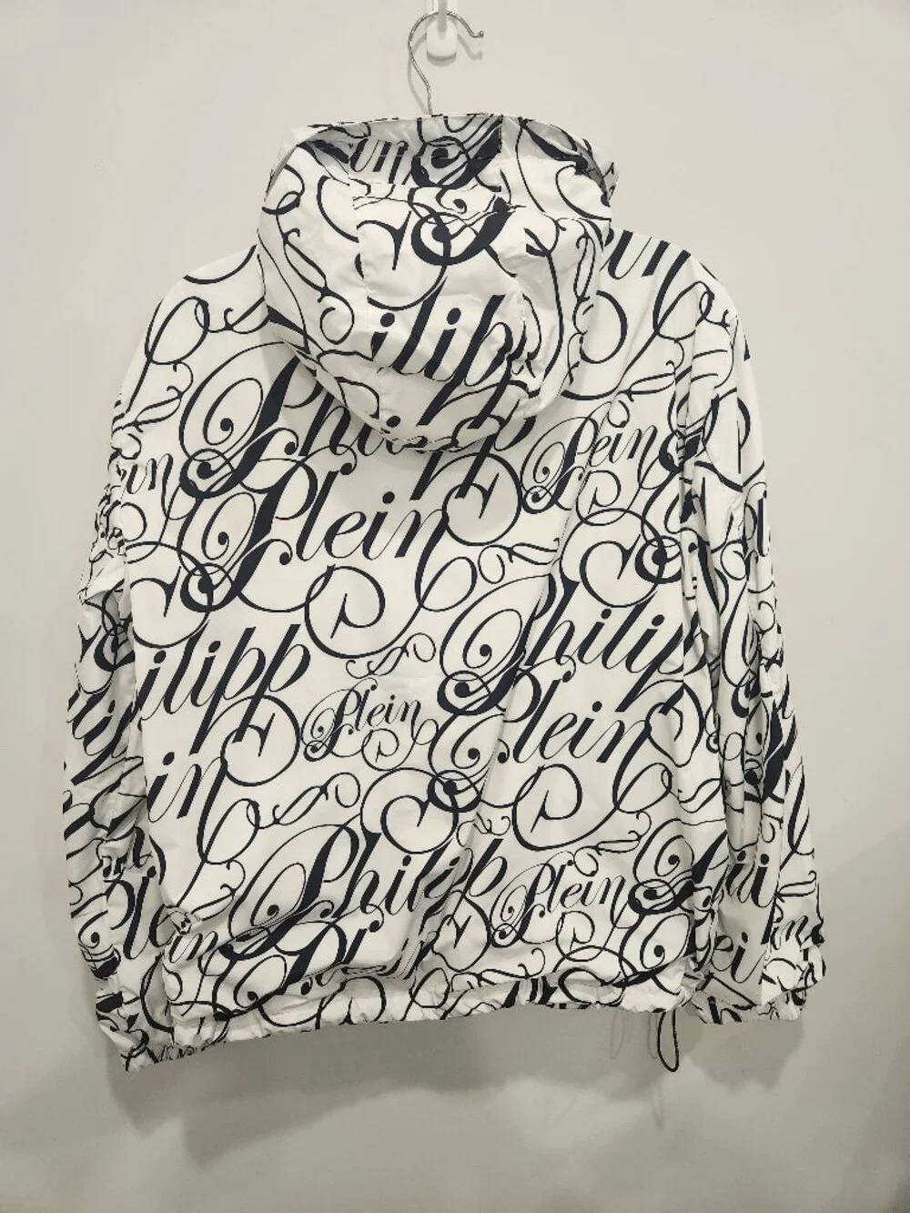 PHILIPP PLEIN Switzerland Allover Script Logo Print Hooded Windbreaker Jacket